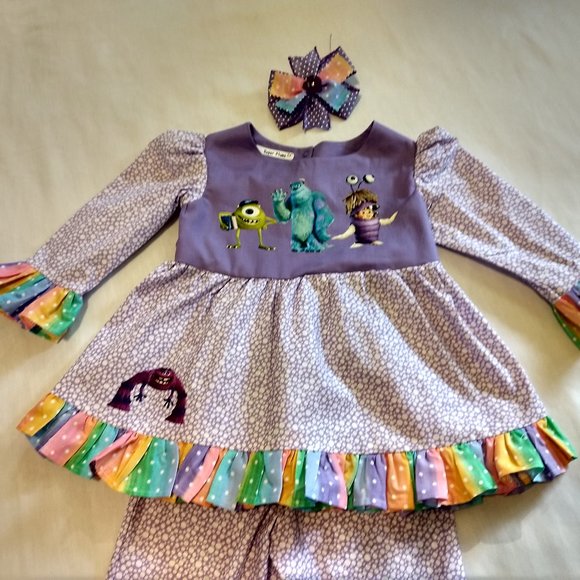 Monster's Inc Ruffled Pants Set & Matching Hairbow - Picture 3 of 6